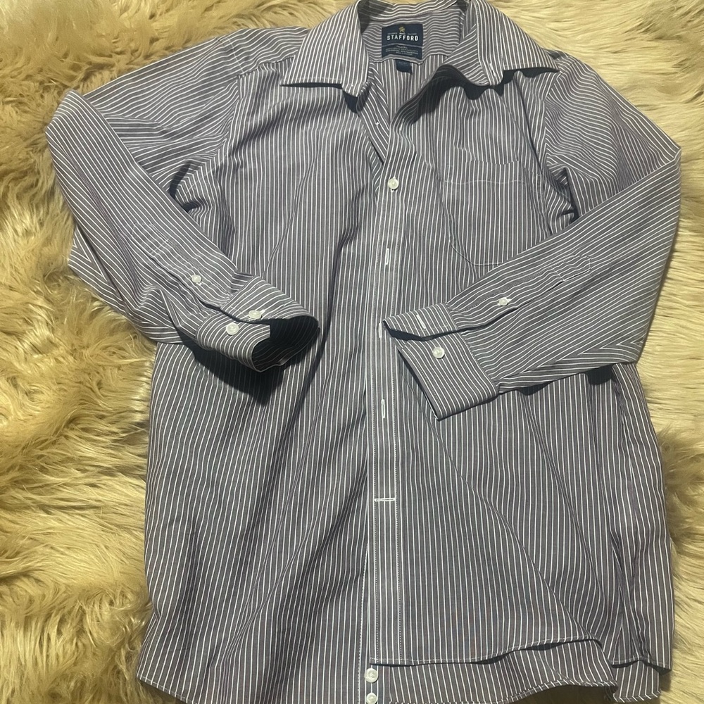 Tailored Culture Stafford Travel Fitted Stripped Button Down Dress Shirt 16